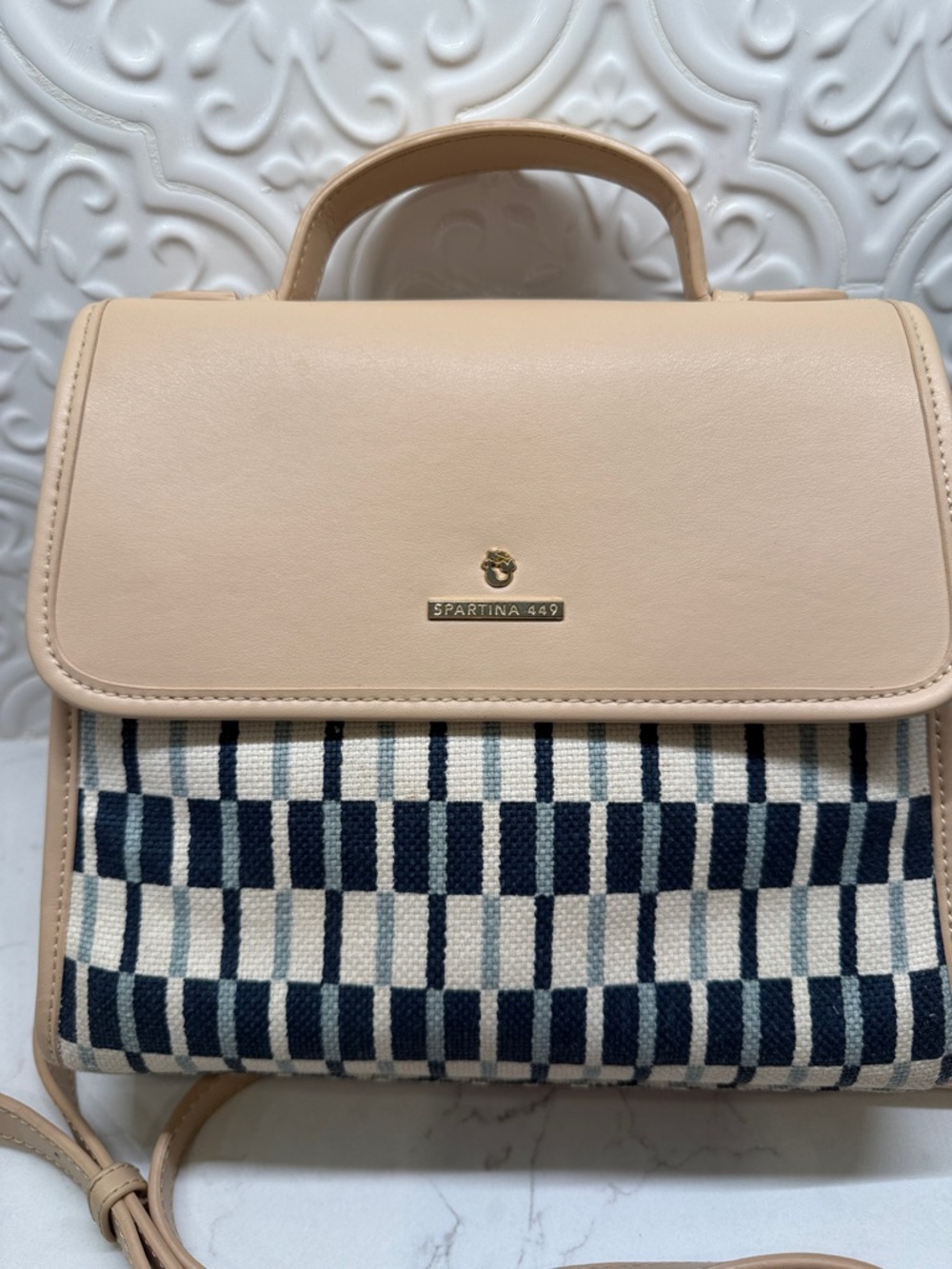 Spartina 449 Beige Satchel Navy & Cream Sylvie Satchel Crossbody Bag